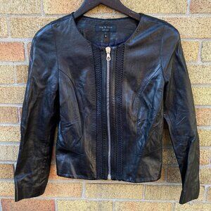 Rag & Bone Lambskin Biker Jacket Leather Size 6 Black Shirt